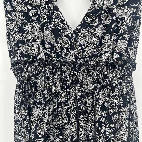 Roxy Floral V-Neck Dress Womens Large Black Pockets Cutout - Picture 4 of 8
